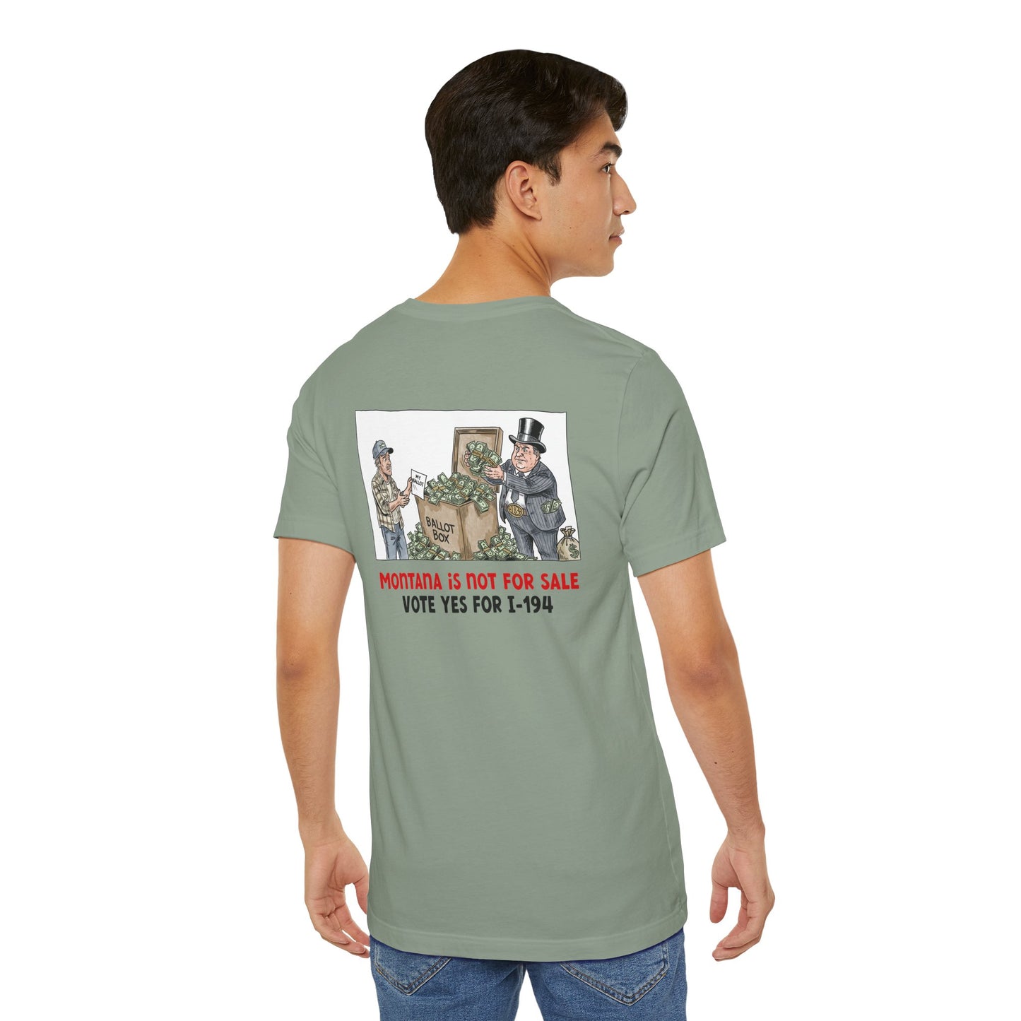 The Montana Plan, Ballot Box, image on the back, Unisex Jersey Short Sleeve Tee