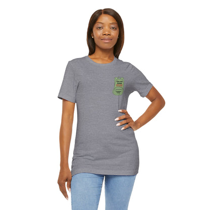 Stevi Food Program, backpack filled with love and food, image on the back, Unisex Jersey Short Sleeve Tee