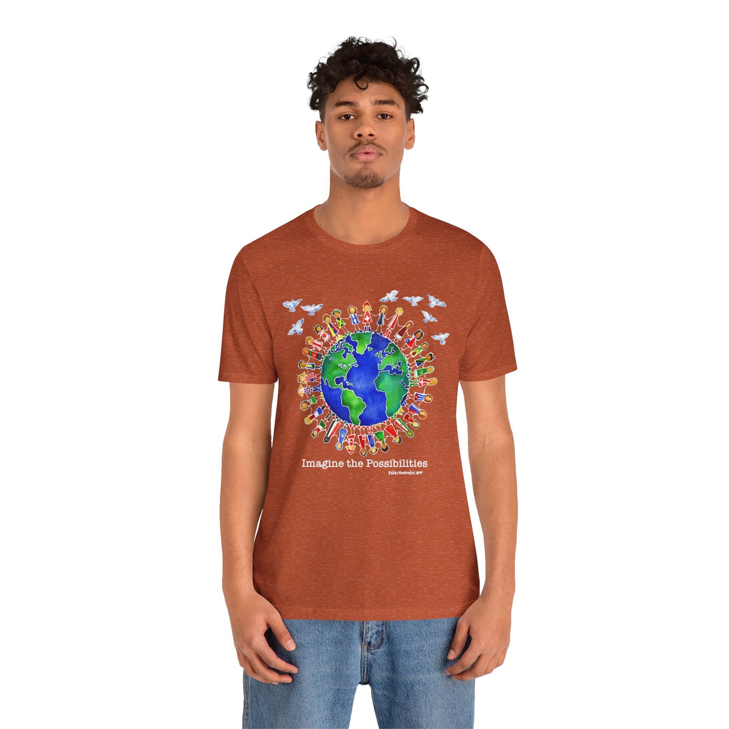 Imagine the Possibilities, Earth Unity Unisex Jersey Tee - Short Sleeve T-Shirt for Global Awareness