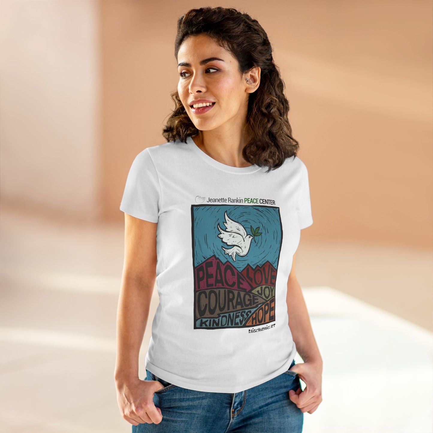 Jeanette Rankin Peace Center Women's Midweight Cotton Tee