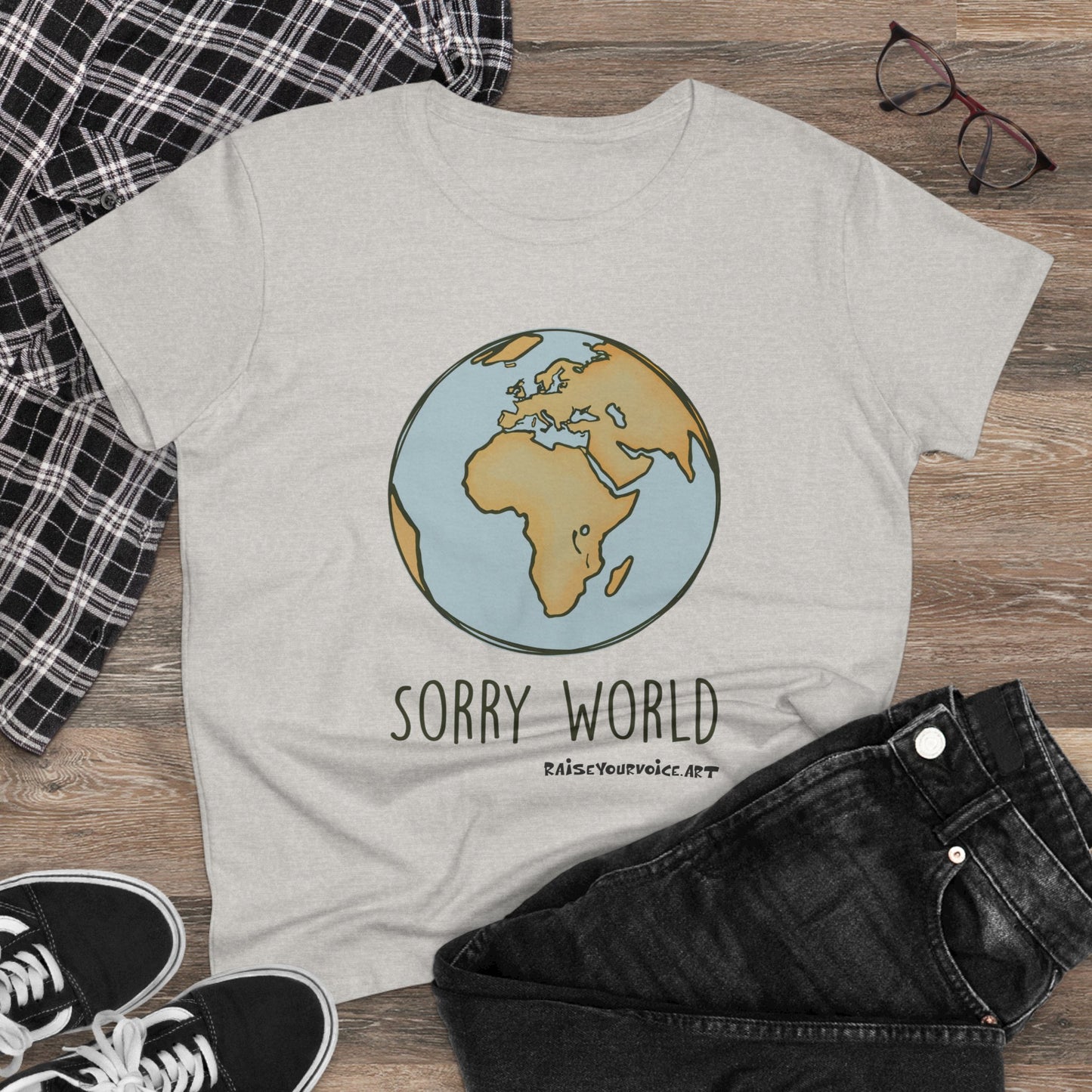 Earth-Inspired Sorry World Tee, Casual Cotton T-Shirt