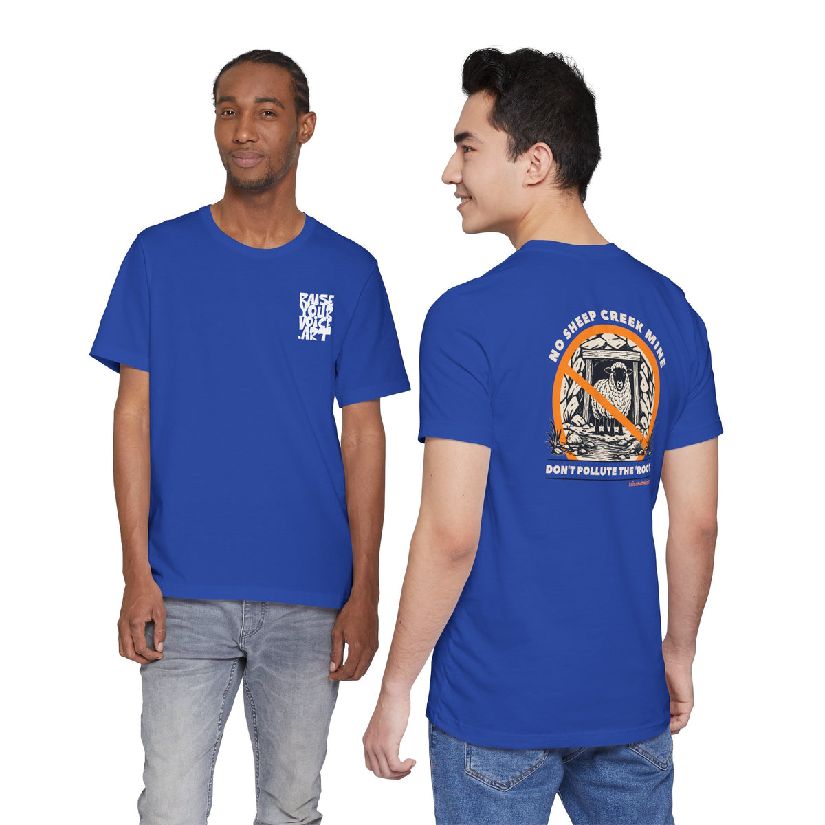 No Sheep Creek Mine, Don’t Pollute the Root, image on the back, Unisex Jersey Short Sleeve Tee