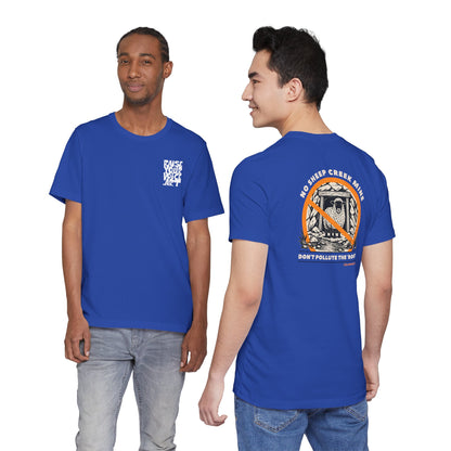 No Sheep Creek Mine, Don’t Pollute the Root, image on the back, Unisex Jersey Short Sleeve Tee