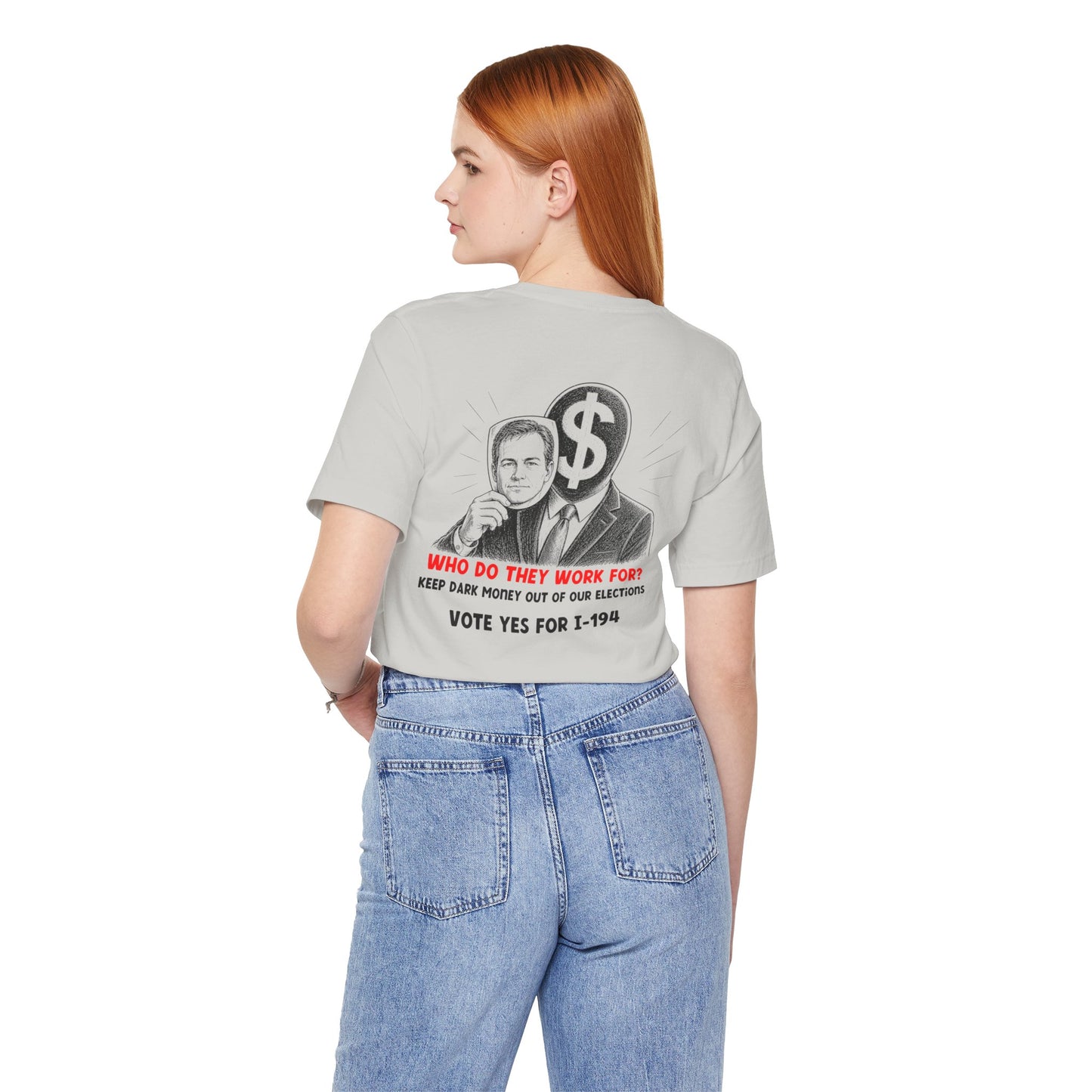 The Montana Plan, Who Do They Work For?, image on the back, Unisex Jersey Short Sleeve Tee