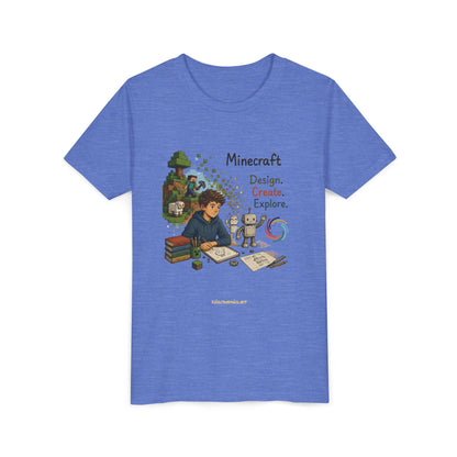 Coding For Kids Minecraft Design Create Explore  – Youth Short Sleeve Tee