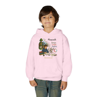 Coding For Kids Minecraft Design Create Explore  – Youth Heavy Blend Hooded Sweatshirt
