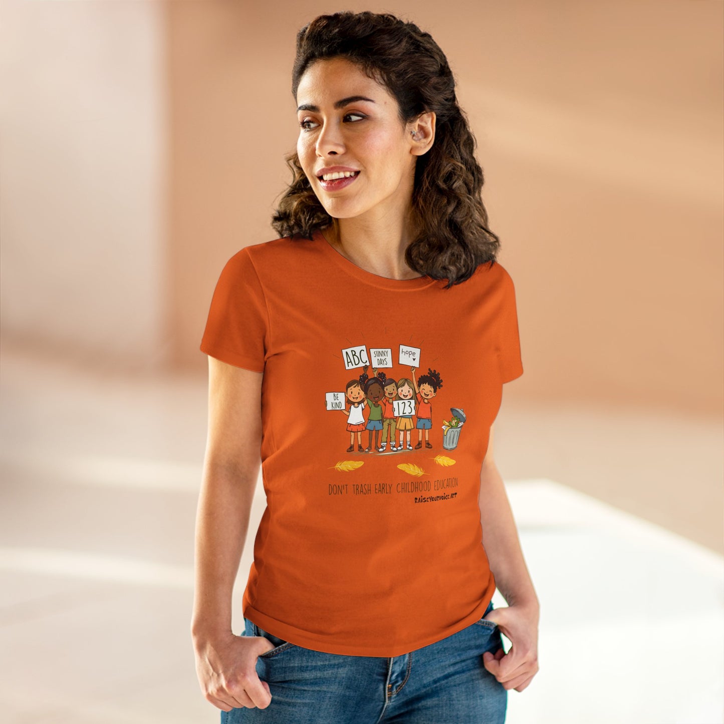 Women’s Activism Cotton Tee - "Don’t Trash Early Childhood Education" pro PBS.