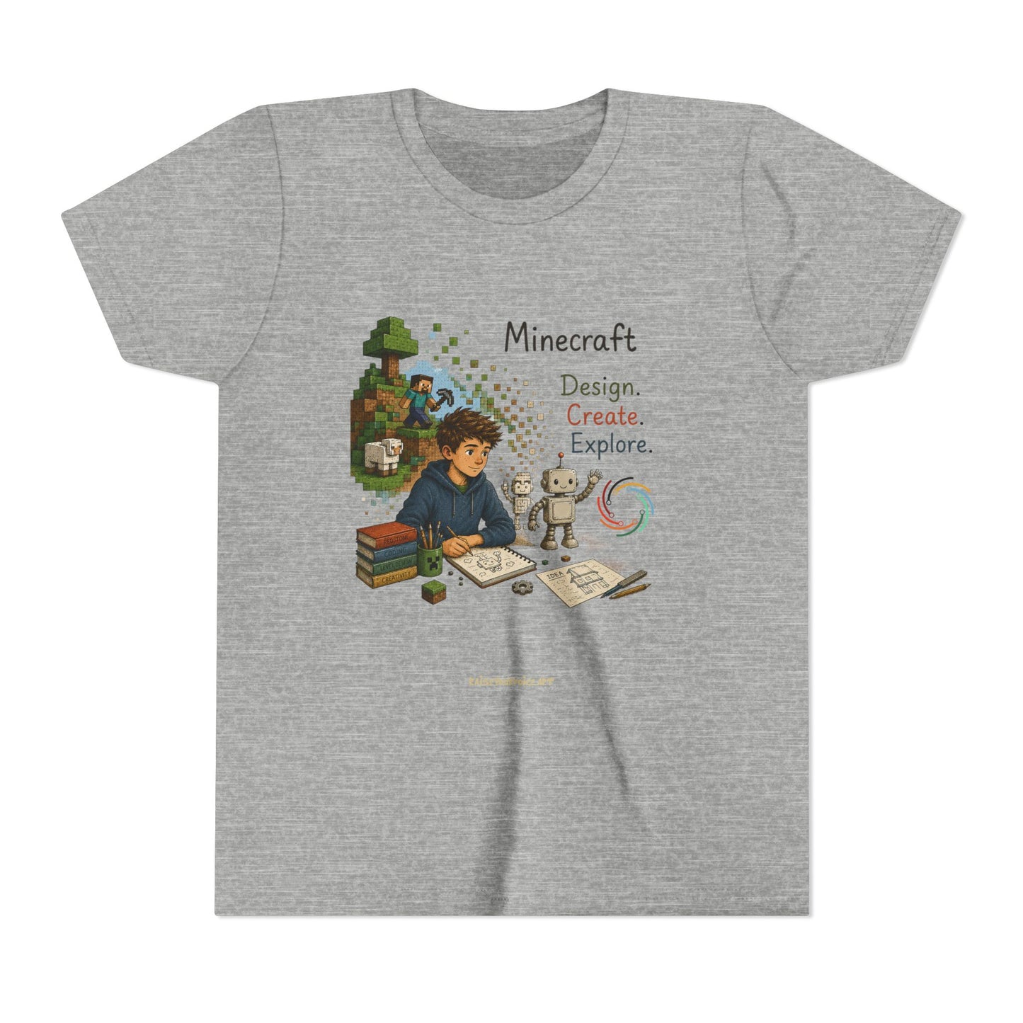 Coding For Kids Minecraft Design Create Explore  – Youth Short Sleeve Tee