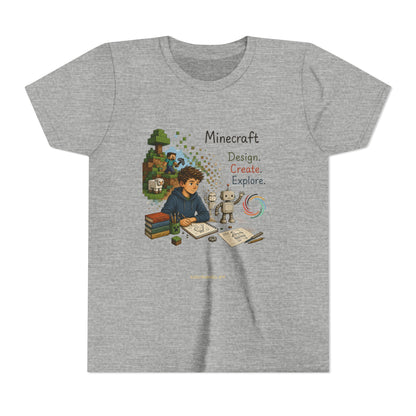 Coding For Kids Minecraft Design Create Explore  – Youth Short Sleeve Tee