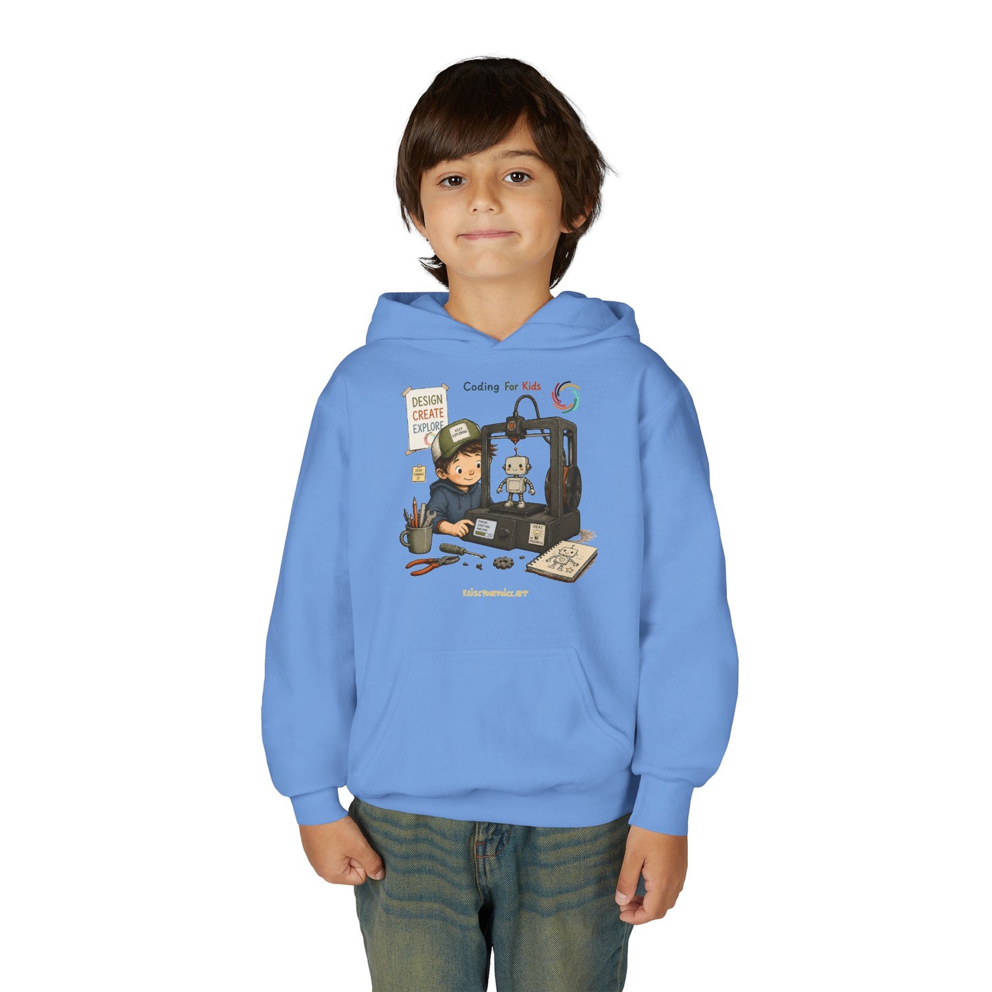 Coding for Kids 3D printing – Youth Heavy Blend Hooded Sweatshirt