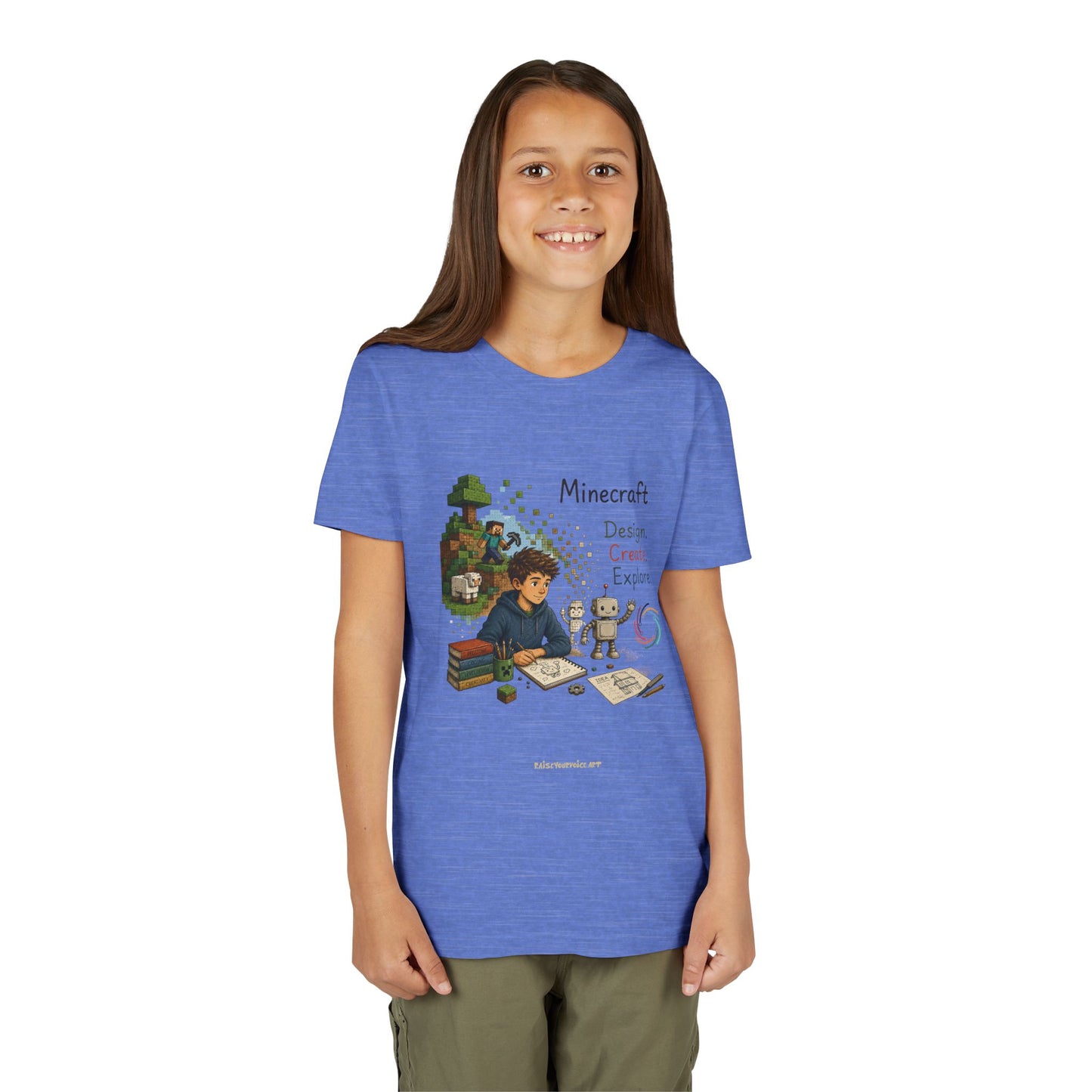 Coding For Kids Minecraft Design Create Explore  – Youth Short Sleeve Tee