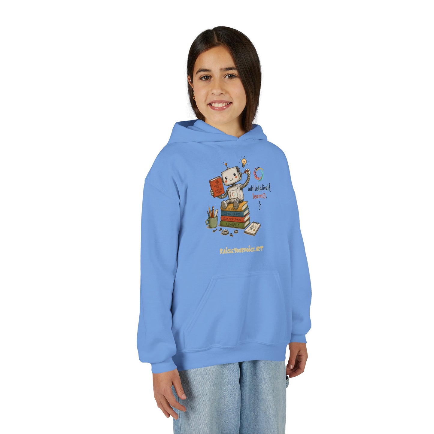 Coding for Kids while (alive) {learn ();} – Youth Heavy Blend Hooded Sweatshirt