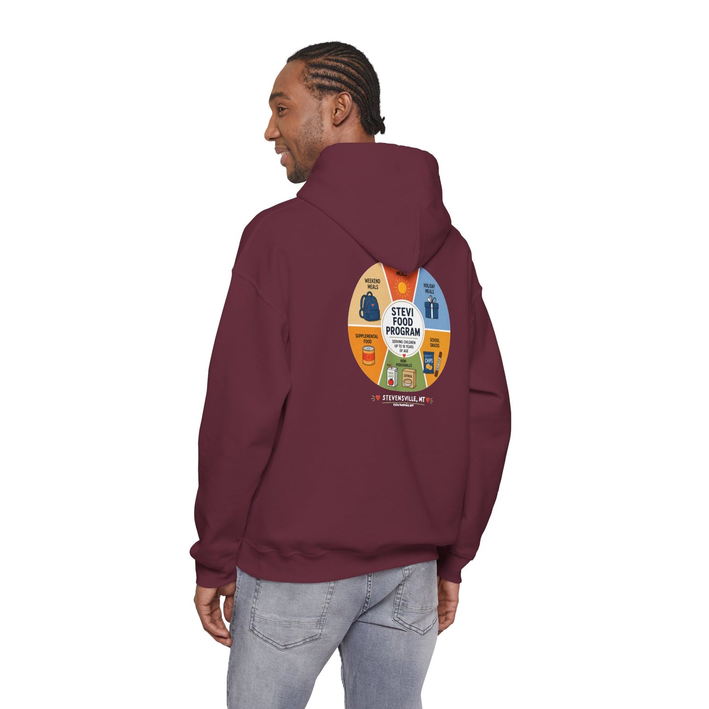 Stevi Food Program In The Round, image on the back – Unisex Heavy Blend™ Hooded Sweatshirt