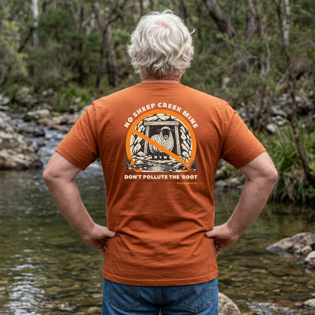 No Sheep Creek Mine, Don’t Pollute the Root, image on the back, Unisex Jersey Short Sleeve Tee
