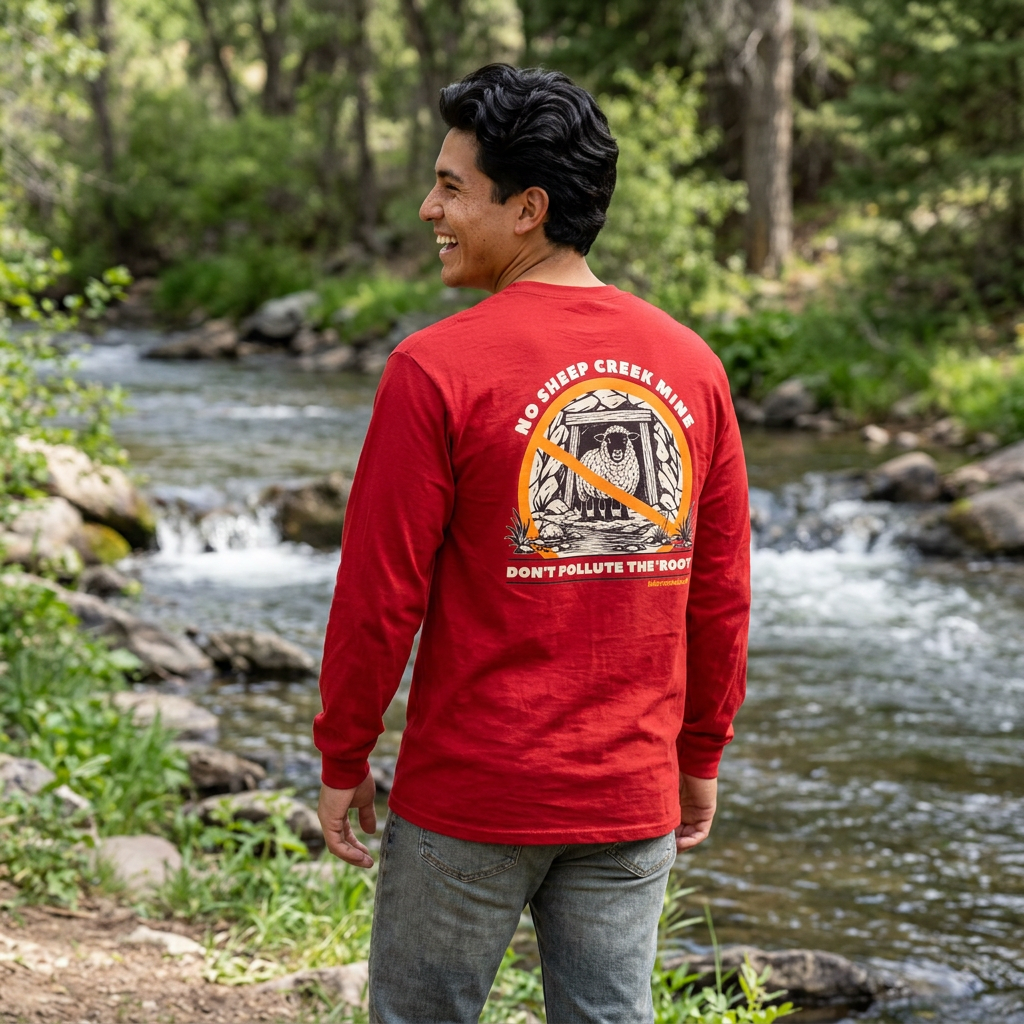 No Sheep Creek Mine, Don’t Pollute The Root, image on the back - Unisex Long Sleeve