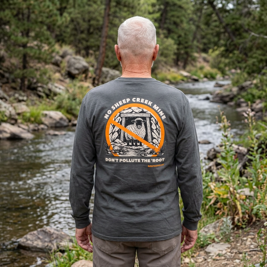 No Sheep Creek Mine, Don’t Pollute The Root, image on the back - Unisex Long Sleeve