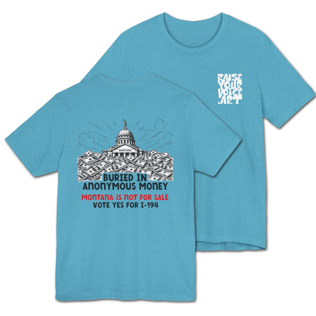 The Montana Plan, Buried in Anonymous Money, image on the back, Unisex Jersey Short Sleeve Tee