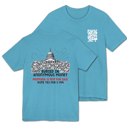 The Montana Plan, Buried in Anonymous Money, image on the back, Unisex Jersey Short Sleeve Tee