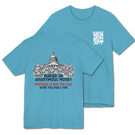 The Montana Plan, Buried in Anonymous Money, image on the back, Unisex Jersey Short Sleeve Tee