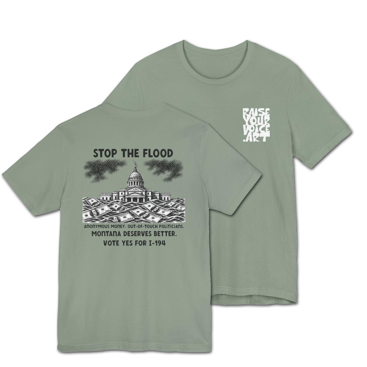 The Montana Plan, Stop the Flood, image on the back, Unisex Jersey Short Sleeve Tee