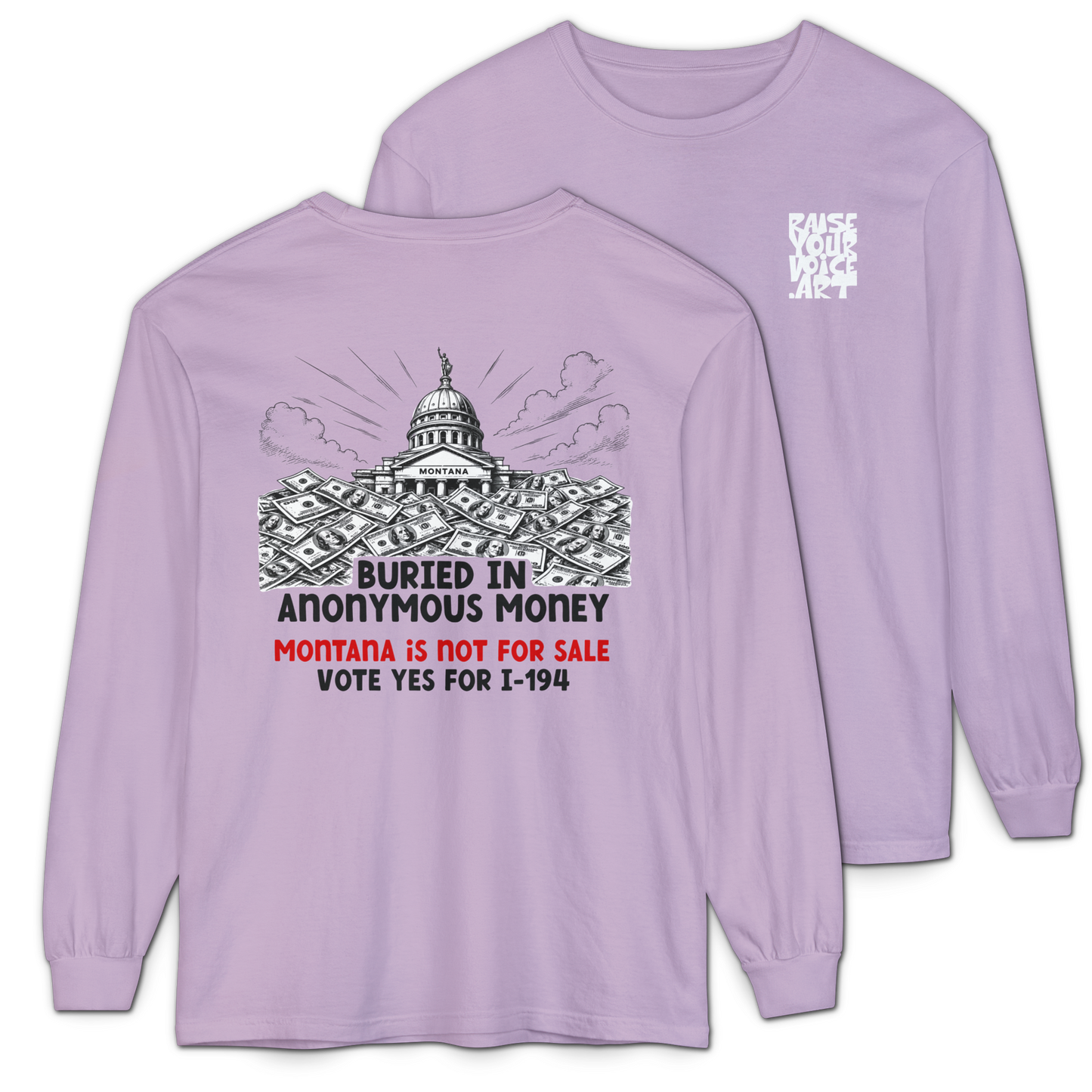The Montana Plan, Buried in Anonymous Money, image on back - Unisex Long Sleeve