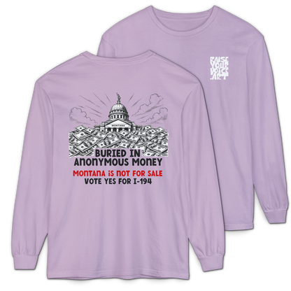 The Montana Plan, Buried in Anonymous Money, image on back - Unisex Long Sleeve