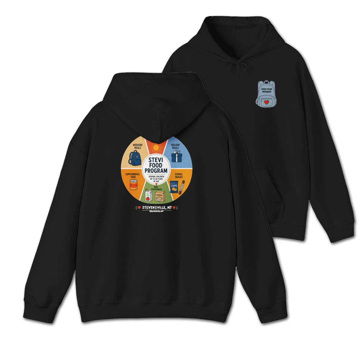 Stevi Food Program In The Round, image on the back – Unisex Heavy Blend™ Hooded Sweatshirt