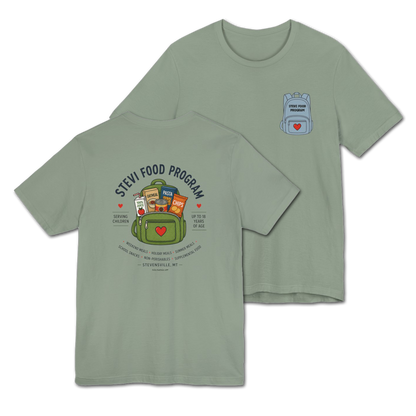 Stevi Food Program, backpack filled with love and food, image on the back, Unisex Jersey Short Sleeve Tee