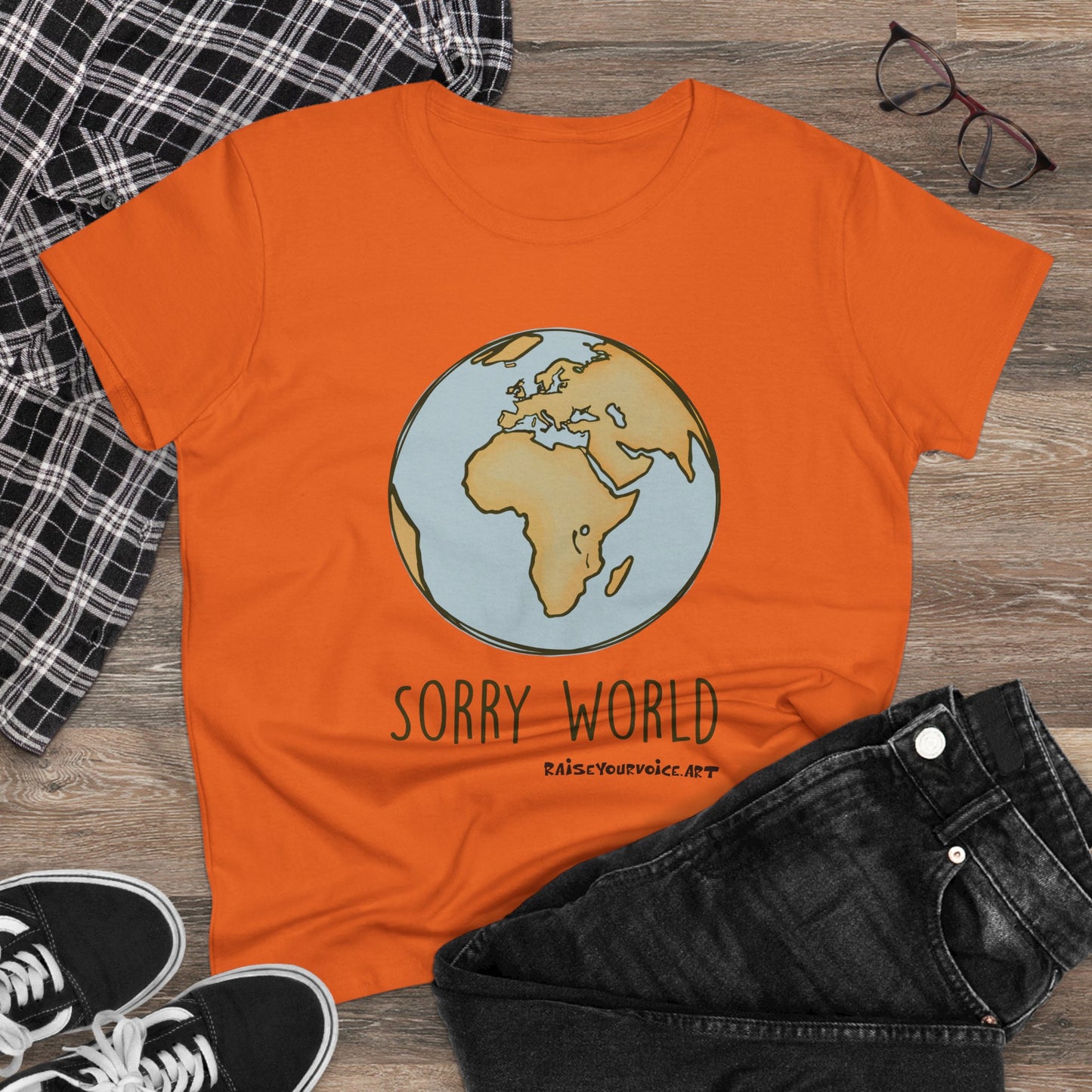 Earth-Inspired Sorry World Tee, Casual Cotton T-Shirt