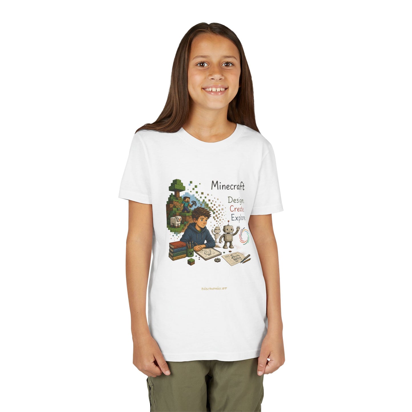 Coding For Kids Minecraft Design Create Explore  – Youth Short Sleeve Tee