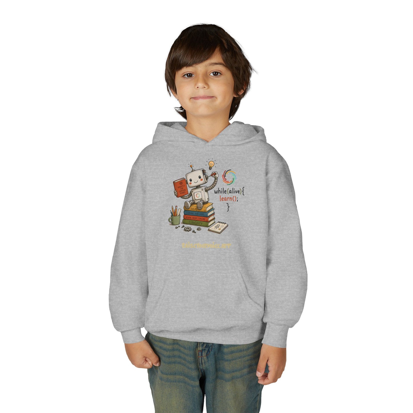 Coding for Kids while (alive) {learn ();} – Youth Heavy Blend Hooded Sweatshirt