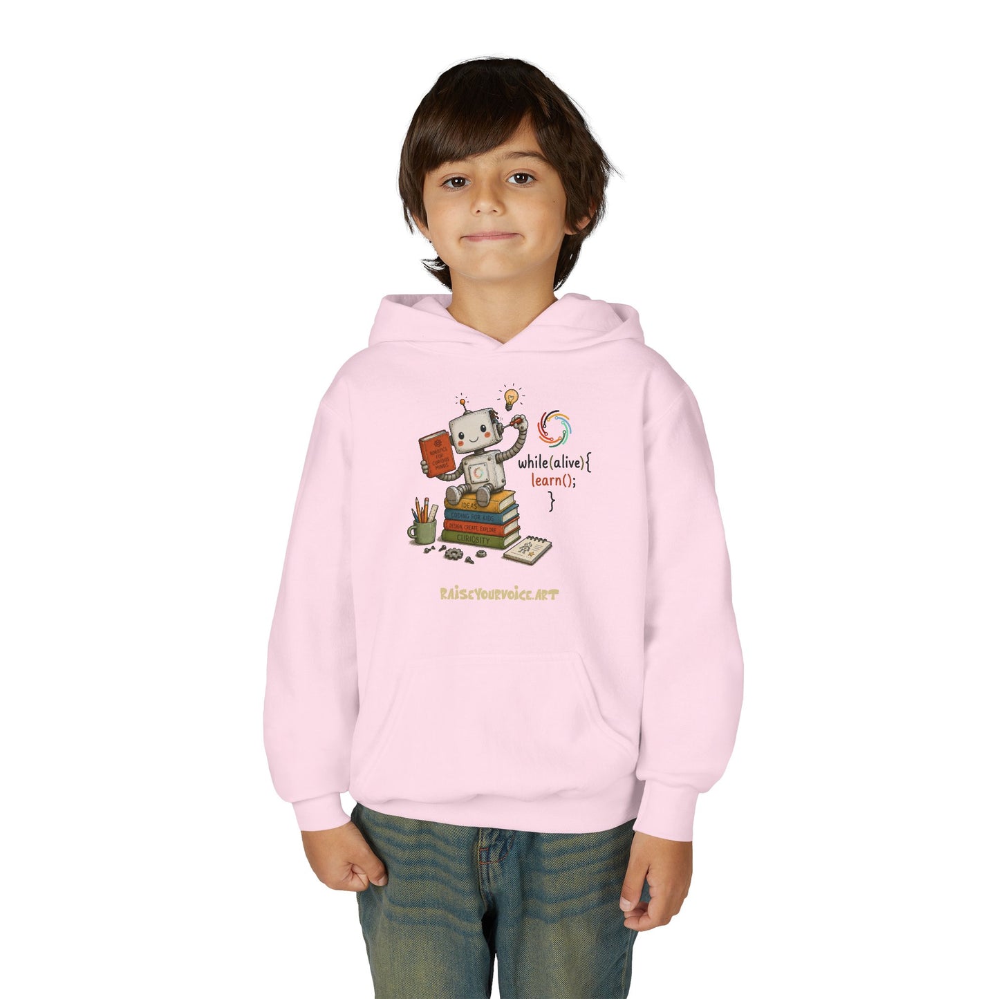 Coding for Kids while (alive) {learn ();} – Youth Heavy Blend Hooded Sweatshirt