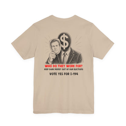 The Montana Plan, Who Do They Work For?, image on the back, Unisex Jersey Short Sleeve Tee