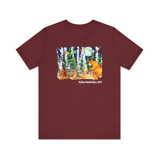 Celebrate Nature  Unisex Jersey Tee with Bear and Forest Design - Perfect for Outdoor Lovers