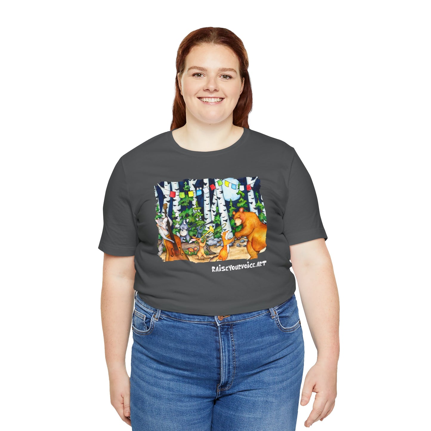 Celebrate Nature  Unisex Jersey Tee with Bear and Forest Design - Perfect for Outdoor Lovers
