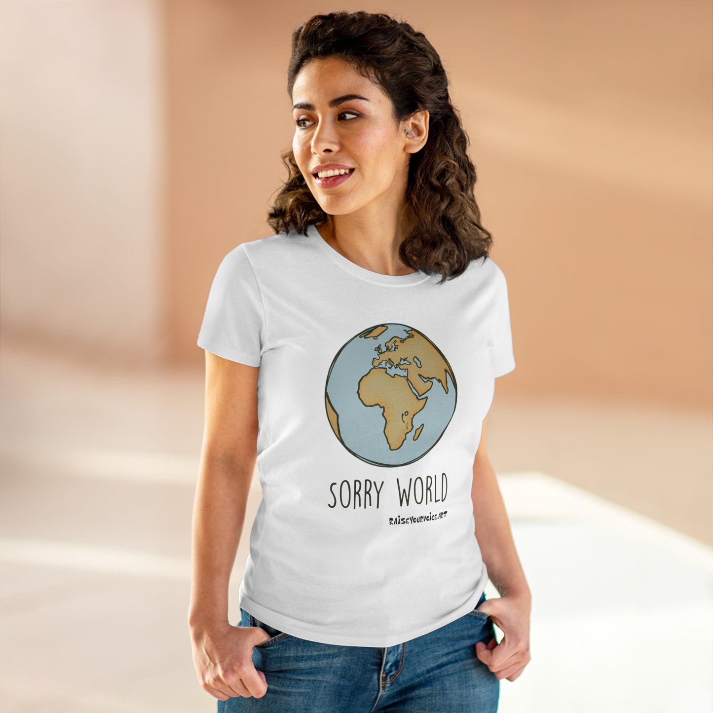Earth-Inspired Sorry World Tee, Casual Cotton T-Shirt