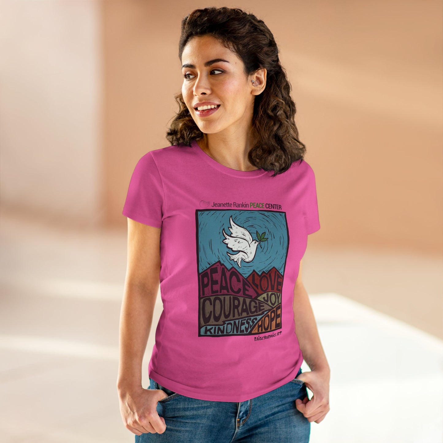 Jeanette Rankin Peace Center Women's Midweight Cotton Tee