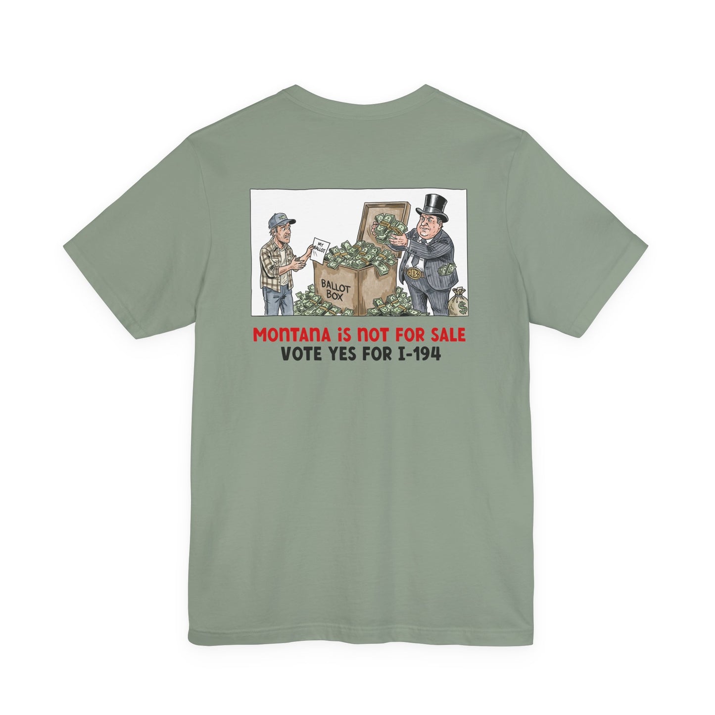 The Montana Plan, Ballot Box, image on the back, Unisex Jersey Short Sleeve Tee