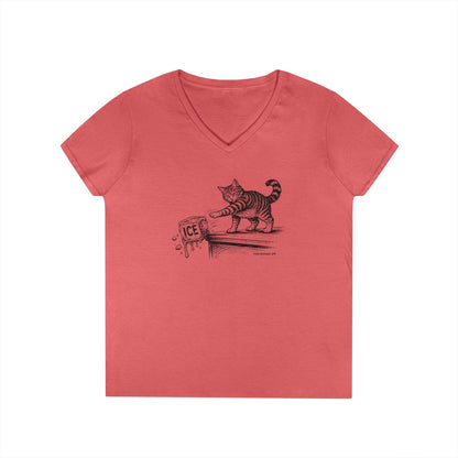 Methods of Resistance: Refusal, cats against ice, women's v-neck tee