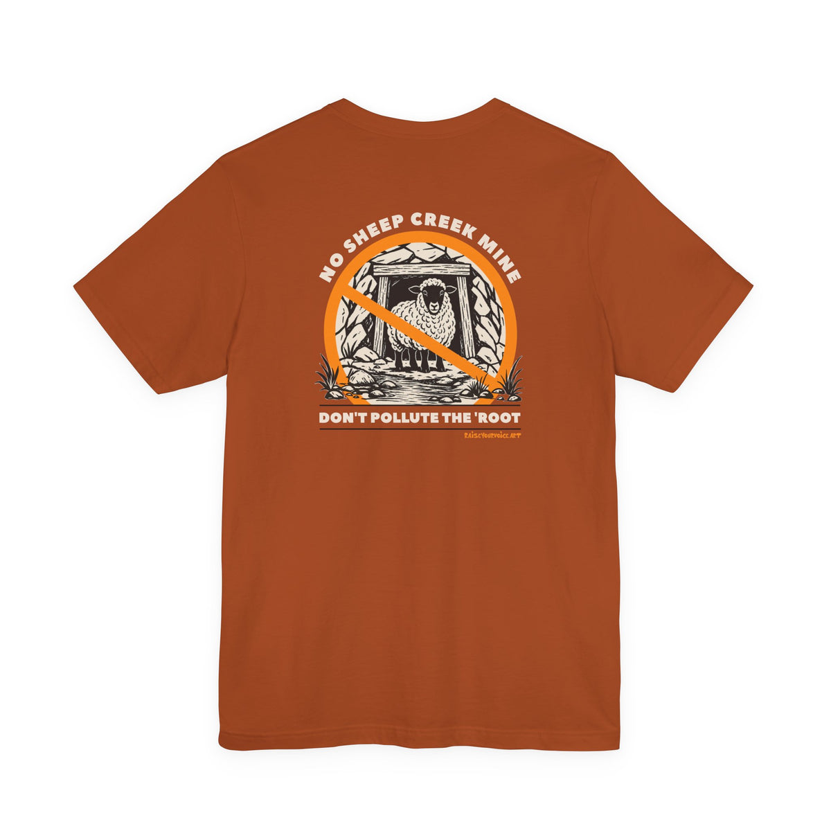 No Sheep Creek Mine, Don’t Pollute the Root, image on the back, Unisex Jersey Short Sleeve Tee