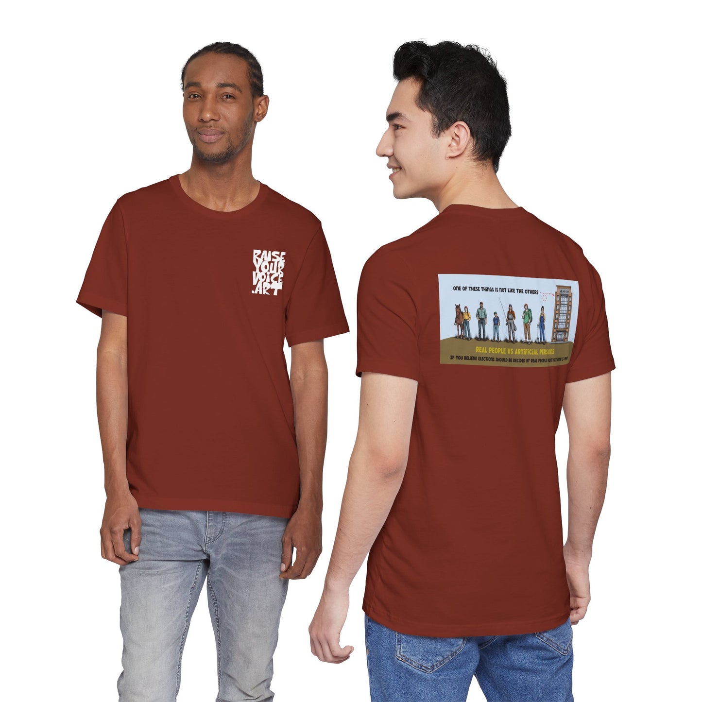 The Montana Plan, Real People, image on the back, Unisex Jersey Short Sleeve Tee