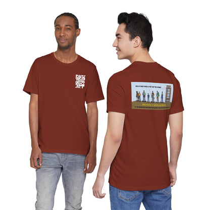 The Montana Plan, Real People, image on the back, Unisex Jersey Short Sleeve Tee
