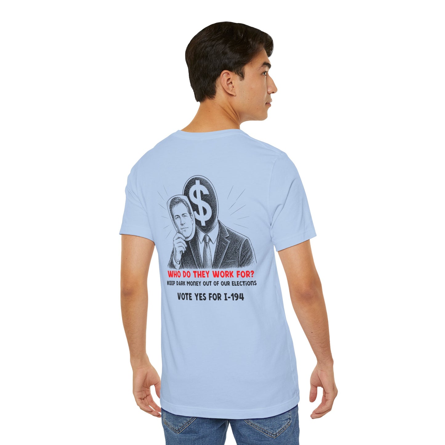 The Montana Plan, Who Do They Work For?, image on the back, Unisex Jersey Short Sleeve Tee