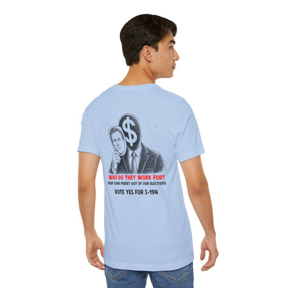 The Montana Plan, Who Do They Work For?, image on the back, Unisex Jersey Short Sleeve Tee