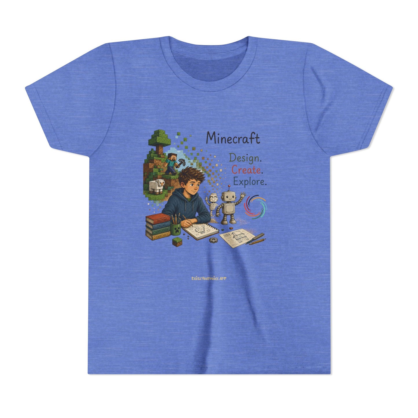 Coding For Kids Minecraft Design Create Explore  – Youth Short Sleeve Tee