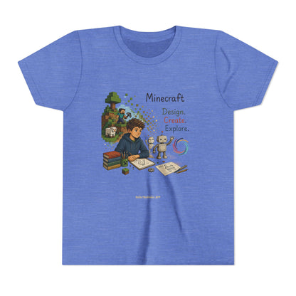 Coding For Kids Minecraft Design Create Explore  – Youth Short Sleeve Tee