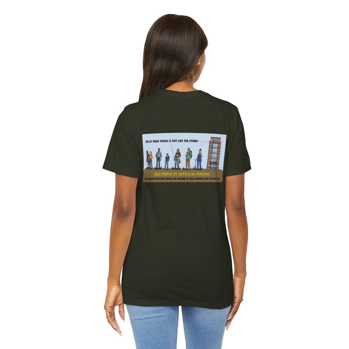 The Montana Plan, Real People, image on the back, Unisex Jersey Short Sleeve Tee