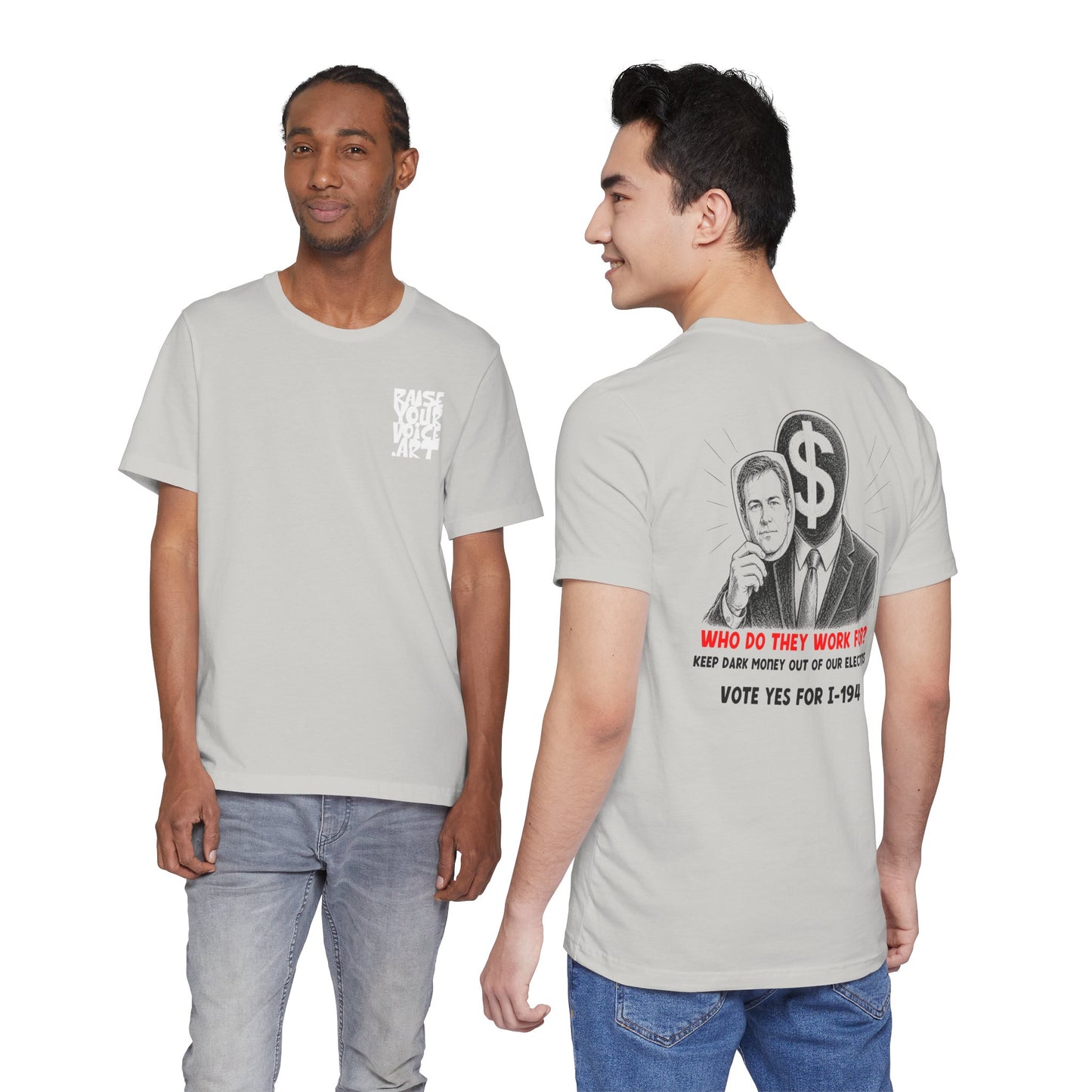 The Montana Plan, Who Do They Work For?, image on the back, Unisex Jersey Short Sleeve Tee