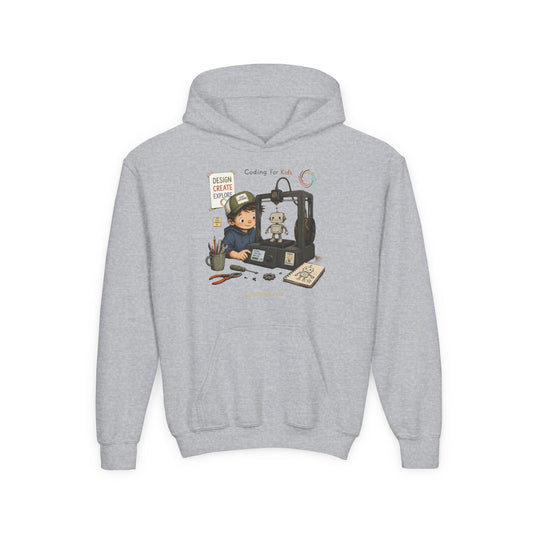 Coding for Kids 3D printing – Youth Heavy Blend Hooded Sweatshirt