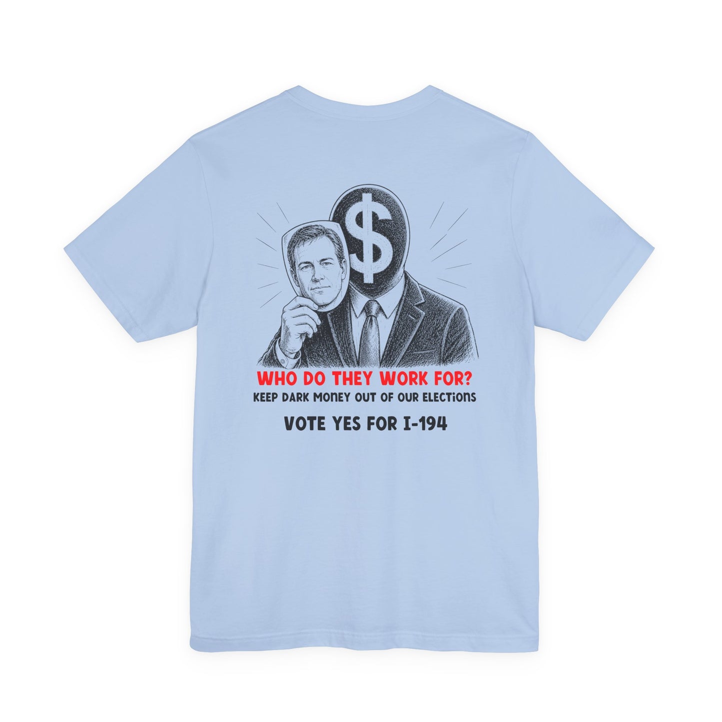 The Montana Plan, Who Do They Work For?, image on the back, Unisex Jersey Short Sleeve Tee